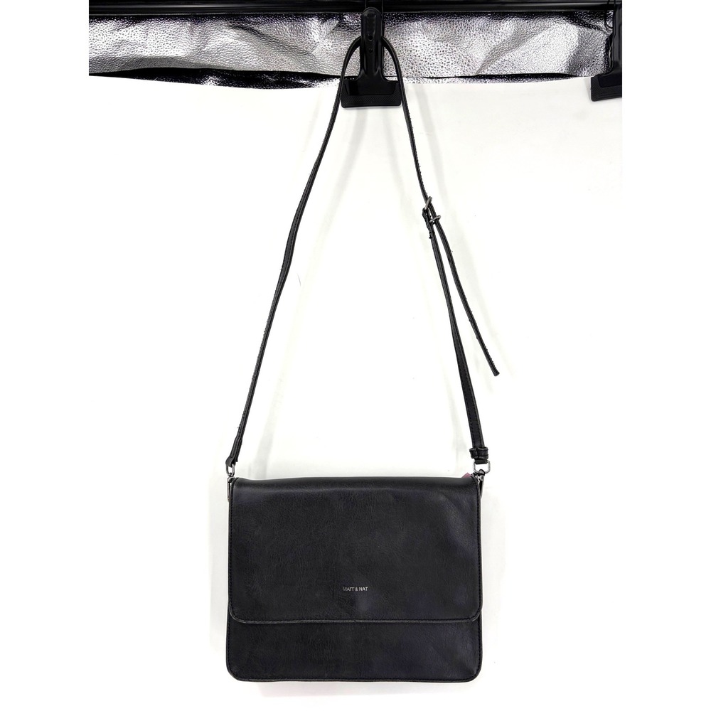 Matt & Nat Black Vegan Leather Crossbody Bag Minimalist Flap Messenger